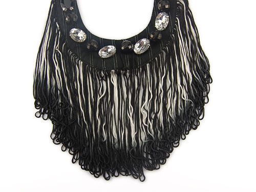 Gothic Style Cowgirl BlackTassel Design Crystal Rhinestone Gem Bib Big 