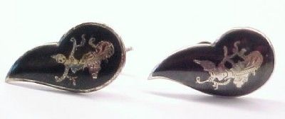 Vintage SIAM Sterling Silver Niello Screw back Earrings  