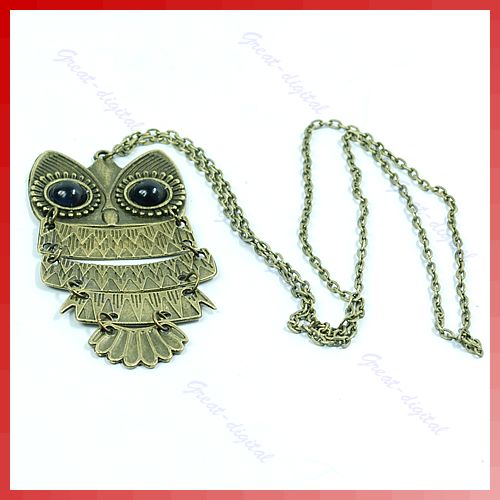 Copper Vintage Gold Big Eyes Owl Pendant Necklace Chain  