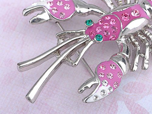 Pretty Rose Enamel Live Baby Lobster Swarovski Crystal Rhinestone 