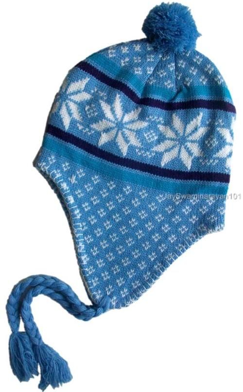 Winter Fashion Peruvian Ear flap Ski Hat Lined Beanie Cap Snow flakes 