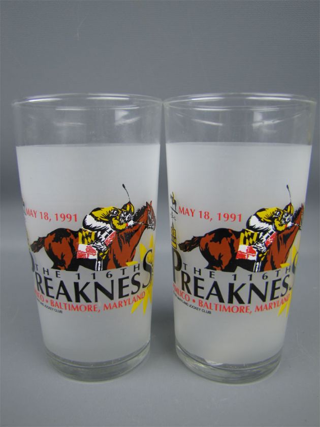 116th Preakness Pimlico 1991 Souvenir Glasses Set of 2  