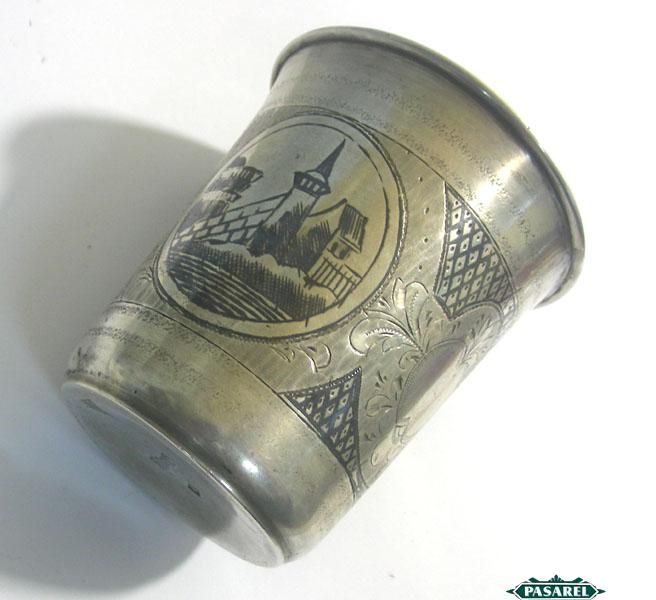 Fine Russian 84 Silver And Niello Cup / Beaker Moscow Ca 1880  