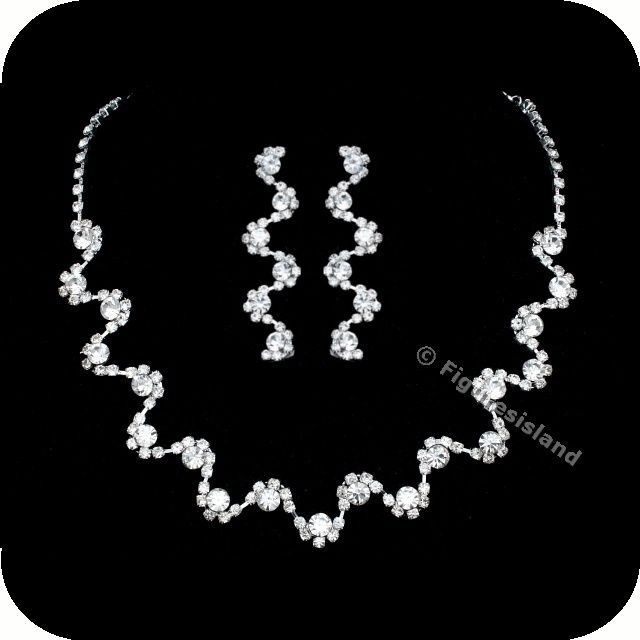   Wedding Rhinestone Crystal Choker Necklace Earrings Set 1286  