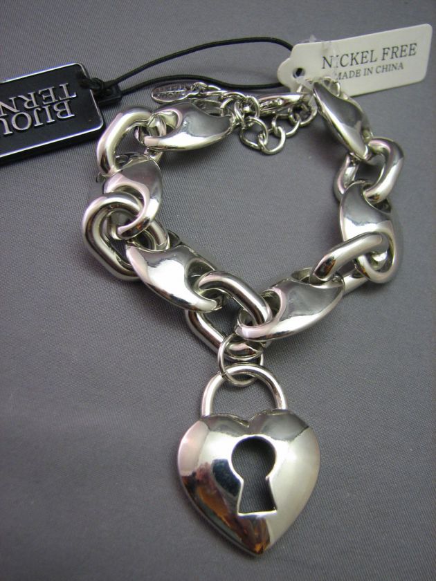 Bijoux Terner Designer Fashion Bracelet Big Link Silvertone Heart 