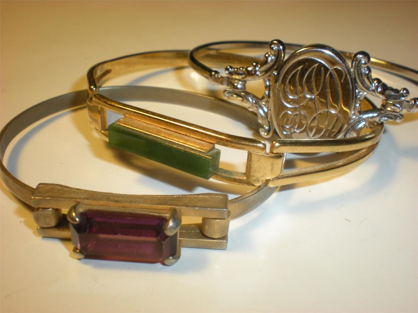 VINTAGE AVON BRACELETS JADE AMETHYST HINGED LOCKET SCROLL FREE 