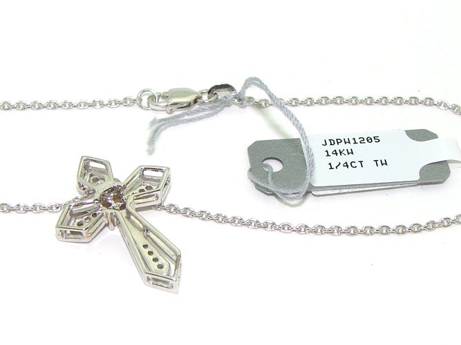 New 14kt White Gold .25ct Diamond Cross Pendant  