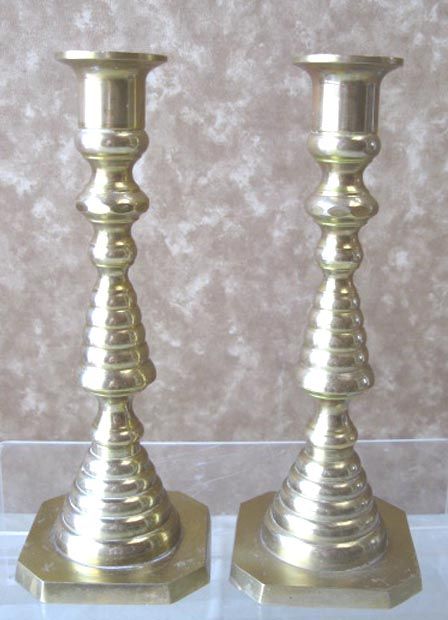 Vintage Pair,CAST BRASS CANDLESTICKS,Beehive Design,C.1880  