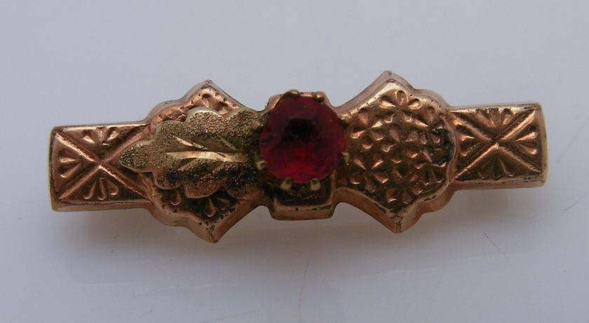 Antique 1800s Victorian Red Stone GF Pin Brooch  