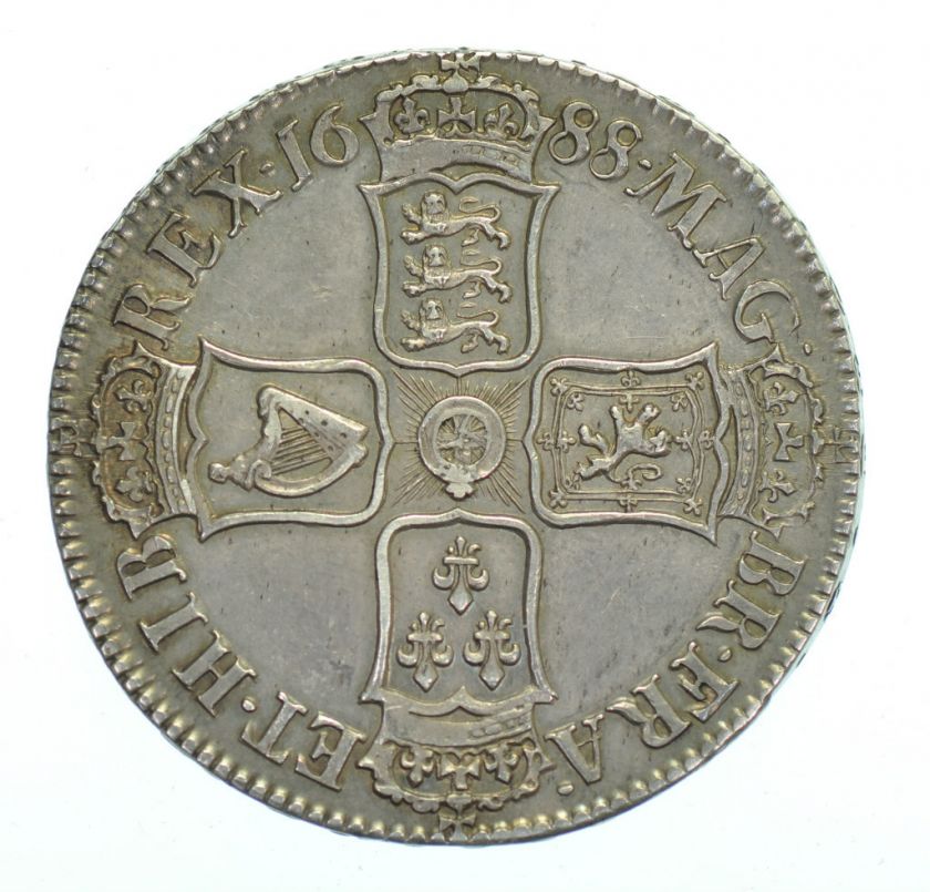 1688 CROWN JAMES II BRITISH SILVER COIN GEF  