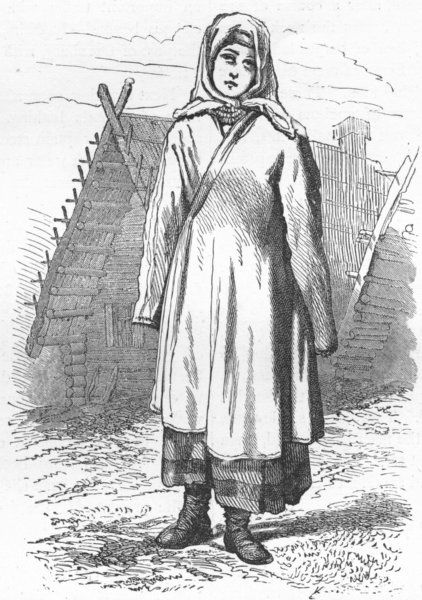 RUSSIA Volga Russian peasant girl, antique print, 1880  