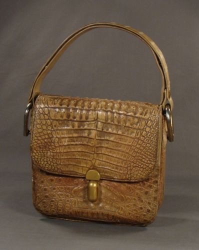 1960s WHITE CROCODILE LEATHER FASHION LADY HANDBAG BAG  