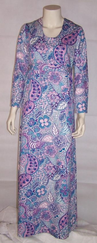 Vintage 1970s Maxi Dress Long Sleeves Cotton   S  