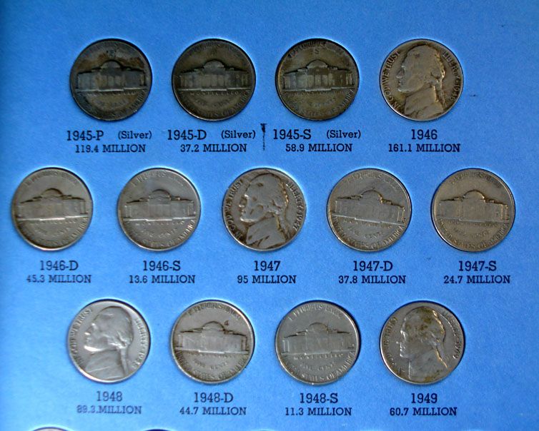 1938 1961 COMPLETE CIRCULATED JEFFERSON NICKEL SET, IN WHITMAN FOLDER 