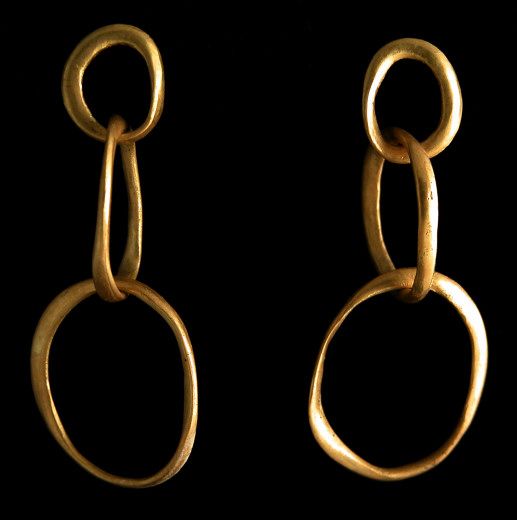 22K gold hand forged link post earrings  