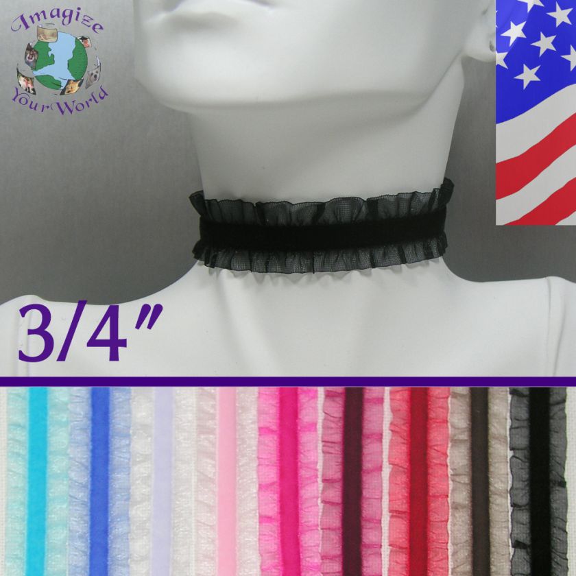 Custom VELVET CHOKER Necklace 3/4 inch (19mm) w/ Frill  