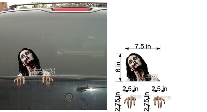 NEW PEEKER VINYL DECALS ZOMBIE UNDEAD GIRL 3 PIECE SET  