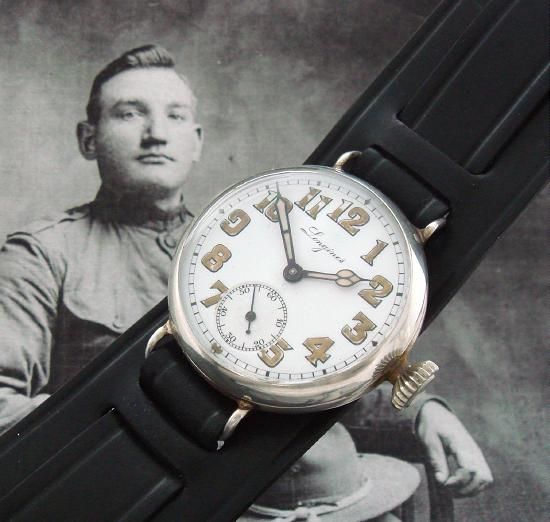 Original Mens WWI Sterling Silver Longines Trench Wristwatch 