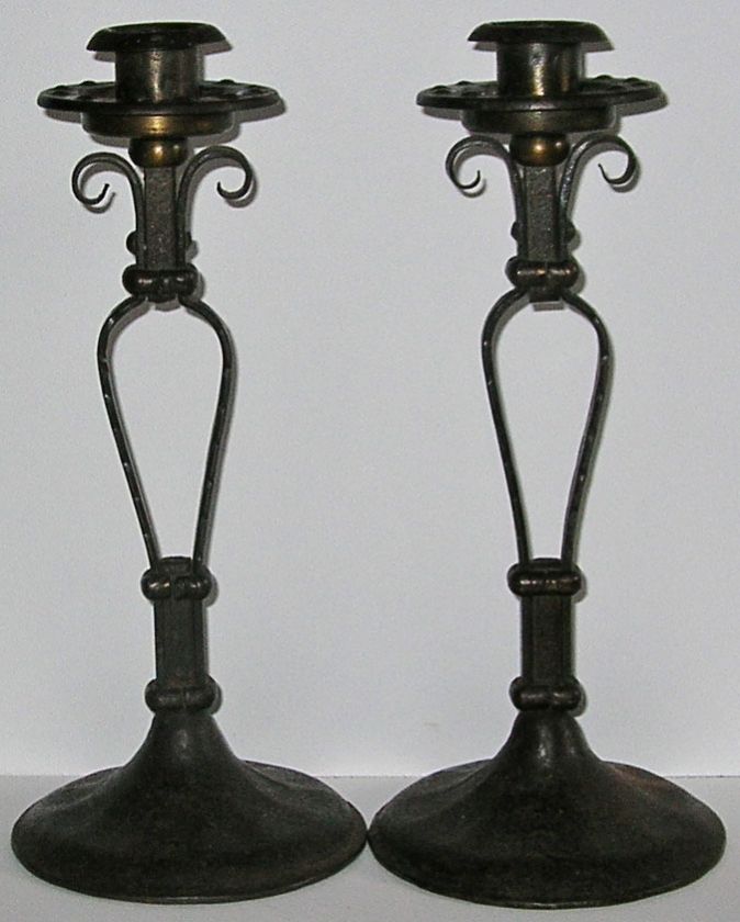 Antique Pair GOBERG Arts & Crafts Mission Art Deco Candle Holders Hugo 