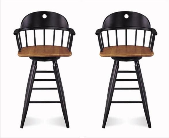 Captain Wood Swivel Bar / Counter Stools 24 Black & Oak Furniture 