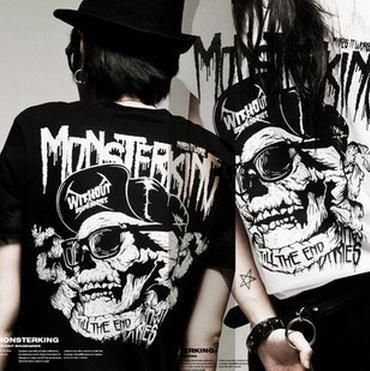 T14 WOMEN MEN UNISEX TEE SKULL HEAD BLACK WHITE PUNK  