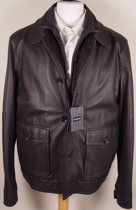 ZEGNA COAT $4495 DARK BROWN 100%AFRICAN LAMBSKIN VESTED BOMBER JACKET 