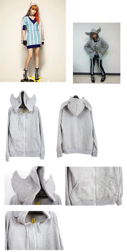 SALE New Winged Hoodie WING Hoody ZIP UP Gray Black Women Men 2NE1 