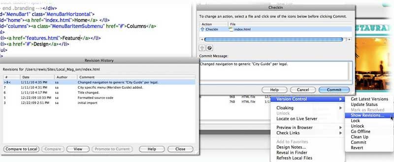 Dreamweaver CS5 enhances support for Subversion, the open source 