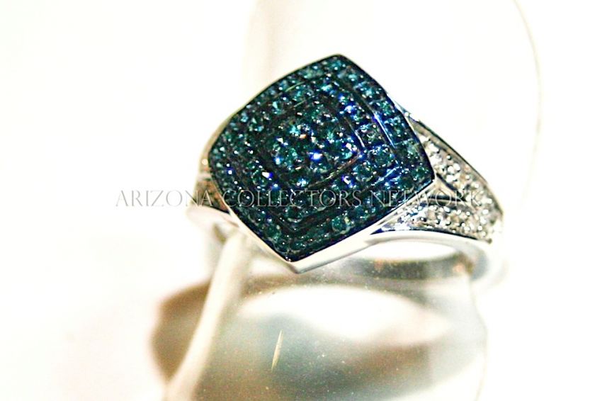 ACN♥ .50 ctw BLUE & WHITE DIAMOND 10k White Gold Ring Size 7 NEW 