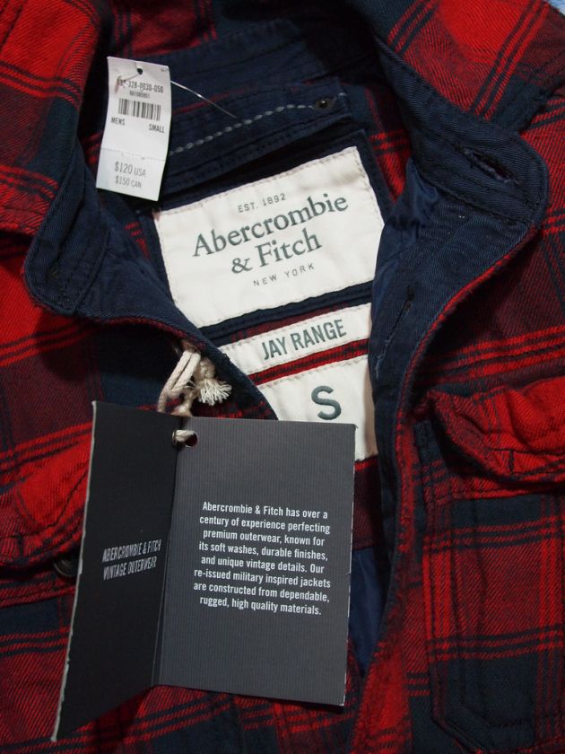 NWT ABERCROMBIE A&F MENS JAY RANGE JACKET RED PLAID 120  