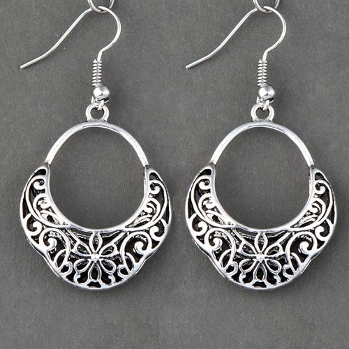 wholesale 6 pairs tibet silver hollow column handbag leaf circle 