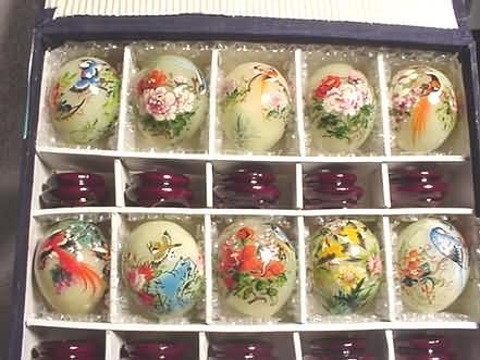 Handpainted Birds Flowers JADE Eggs (Set of 10)  