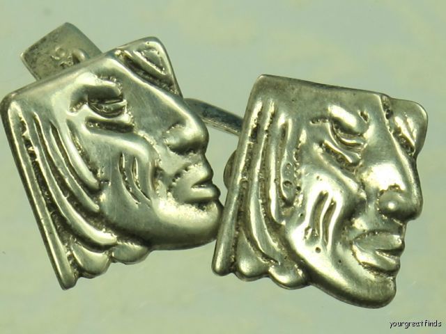 VINTAGE MEXICAN MEXICO MAYAN 925 STERLING SILVER FACE DESIGN CUFF 