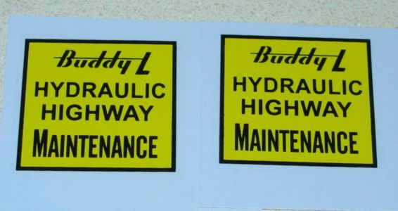 Buddy L Hydraulic Hiway Maintenance Vehicle Decals  