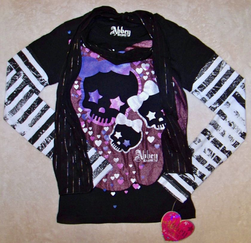 NWT Avril Lavigne ABBEY DAWN L/S Skulls Scarf TOP S 7  