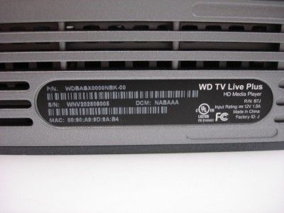 Western Digital WDBABX0000NBK 00 HDMI TV Live Plus HD Media Player 