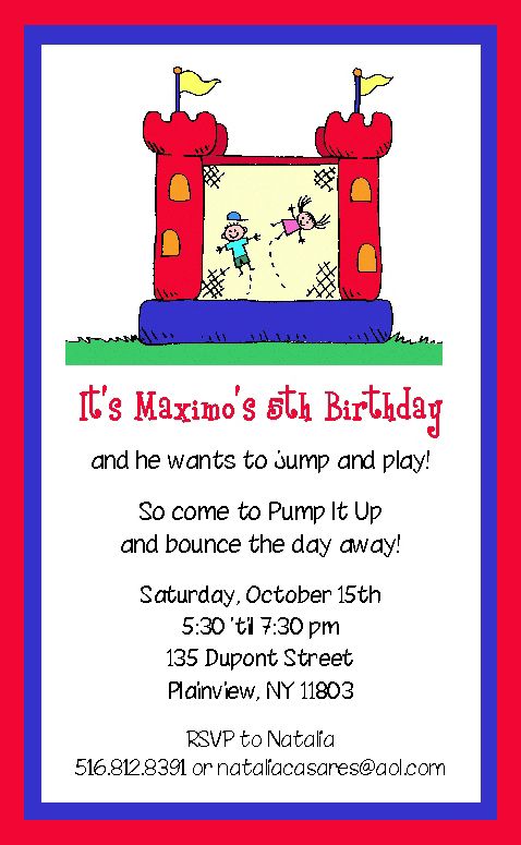 BOUNCE HOUSE Party INVITATION Pick Twins Boys or Girls  