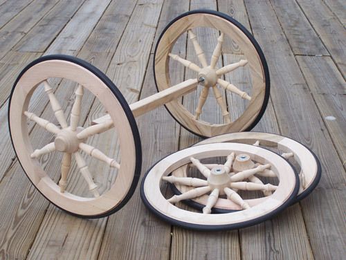 SMALL WAGON WHEEL SET COMPLETE WITH AXLES. WAGON WHEELS  