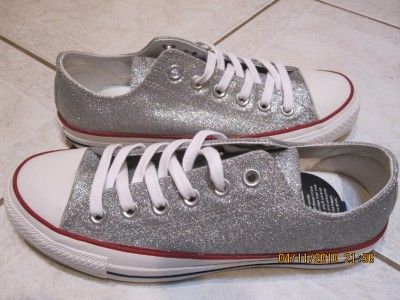 NEW CONVERSE ALLSTAR SILVER GLITTER SHOES SZ M7 W 9  