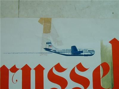 VINTAGE airline poster PAN AMERICAN travel BRUSSELS by CLIPPER from 