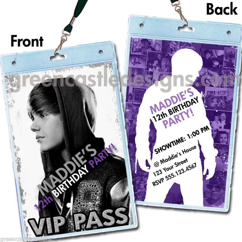 Justin Bieber Birthday Party Invitations Favors VIP  