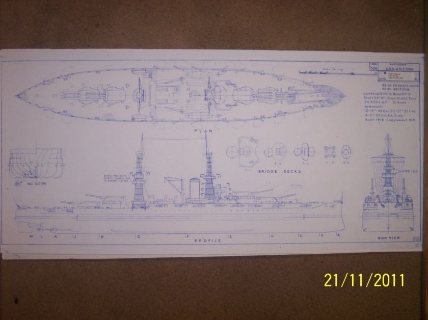 USS ARIZONA BB39 1916 arrg. ship model boat plans  