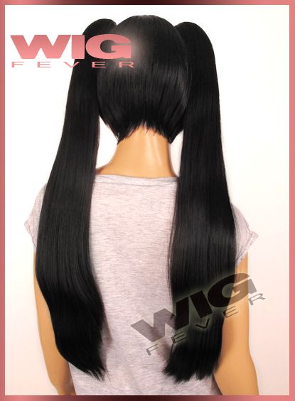 Short Black Anime Cosplay Wig + 2 X Straight Ponytail  