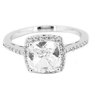 CT CUSHION CUT ENGAGEMENT/WEDDING SILVER RING  