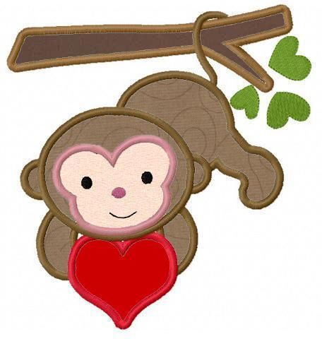 Valentine love monkey APPLIQUE machine embroidery design cd  