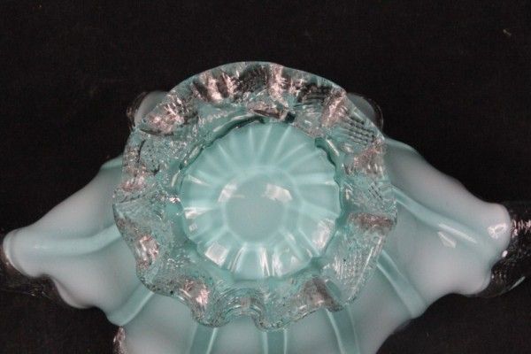 L62 VTG 1960s MURANO HD BLOWN CASED AQUAMARINE RIB CRYSTAL BASE STAR 