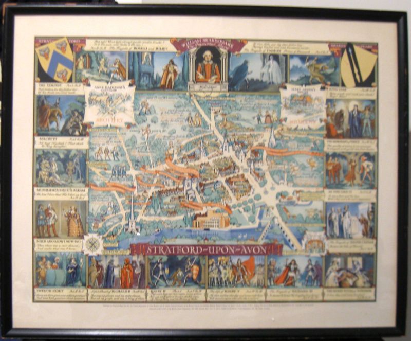 Vintage Tourism Map Shakespeares Stratford Upon Avon  