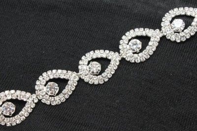   gown teardrop rhinestone crystal silver chain trimming 1 yd  