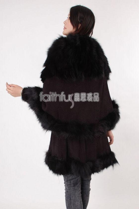 Cashmere Cape Wrap Shawl Poncho E Fox Fur Fully Trimmed  