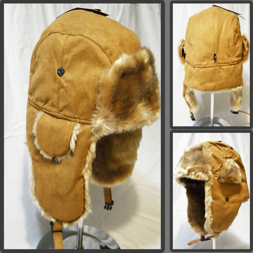   SUEDE LEATHER FUR WARM SKI EAR FLAP RUSSIAN TRAPPER HAT L.BROWN  